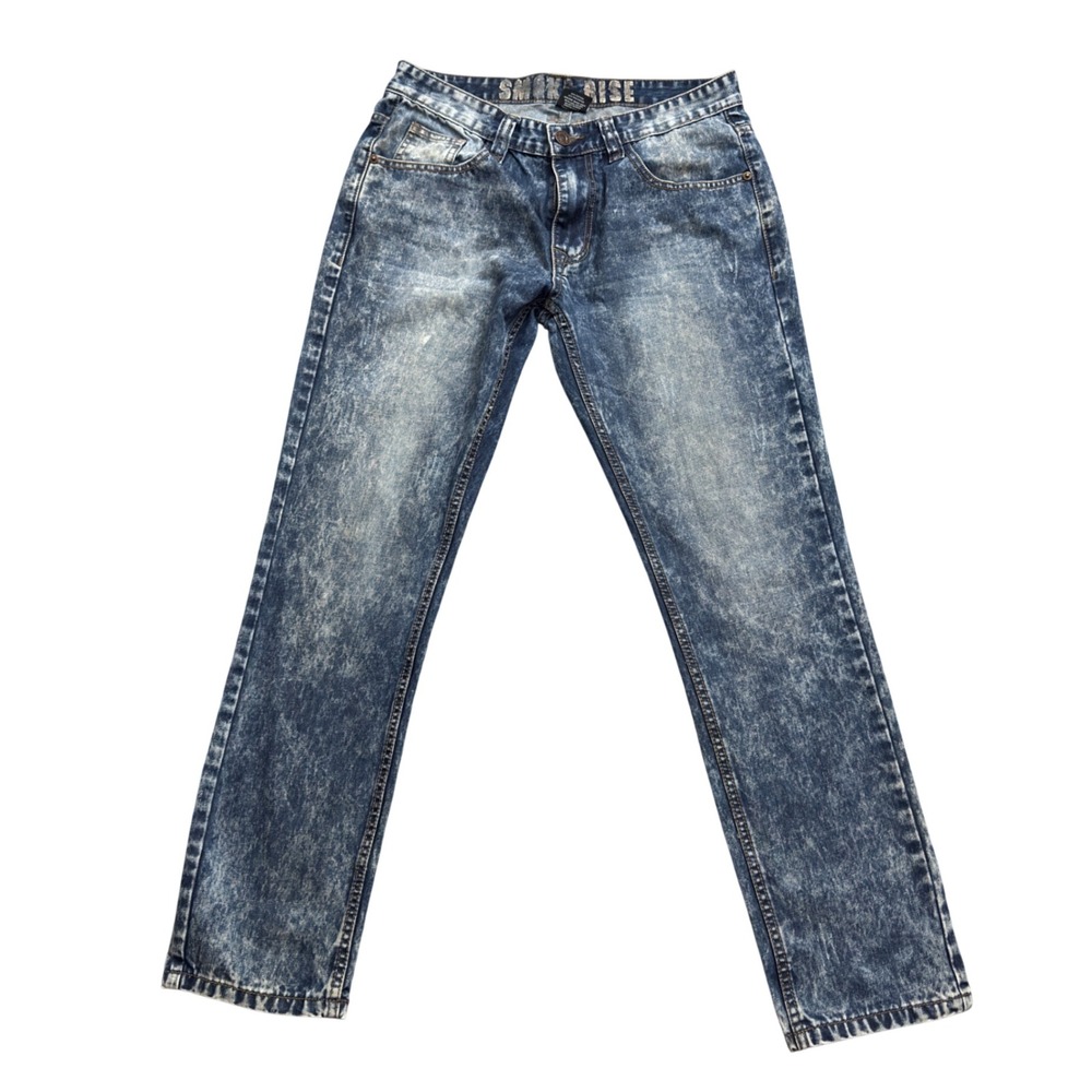Vintage Y2K Smoke Rise Acid Wash‎  Denim Jeans Straight Streetwear 34x32 aa09